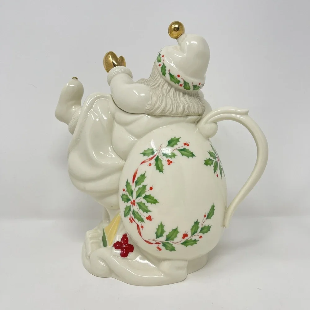 VTG Holiday Santa Collection Teapot By LENOX Skiing Santa‎ Claus 1999 Christmas